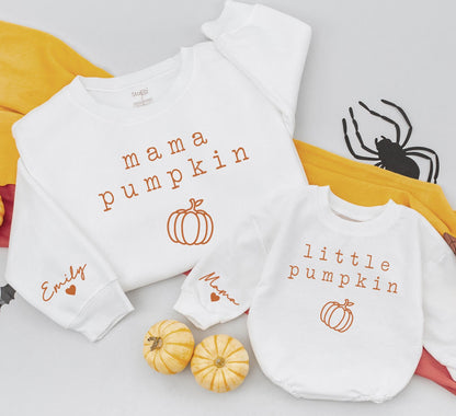 Mama Pumpkin Matching Sweatshirts, Retro Fall Family Outfits, Personalized Emily Sleeve, Mommy and Me Sweaters, Vintage Pumpkin Season Gift 139