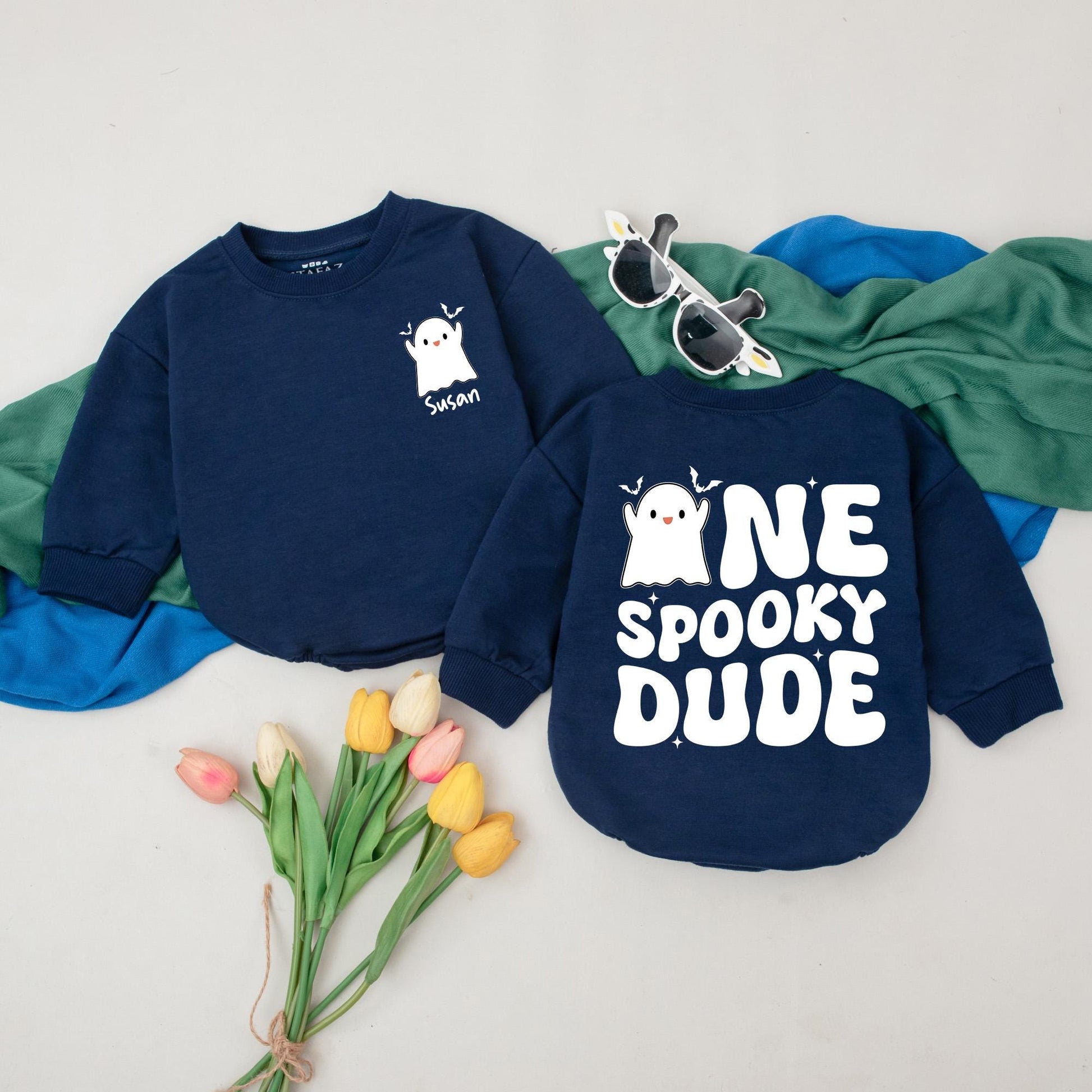 Personalized Spooky Dude Romper: First Halloween Outfit for Baby Boy, Cute Ghost Bodysuit, Little Boo Costume, Spooky Season Gift, Custom Name