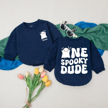 Personalized Spooky Dude Romper: First Halloween Outfit for Baby Boy, Cute Ghost Bodysuit, Little Boo Costume, Spooky Season Gift, Custom Name