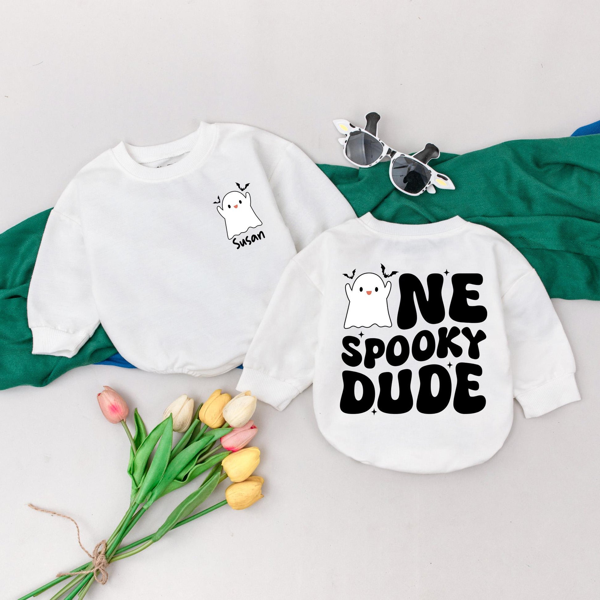 Personalized Spooky Dude Romper: First Halloween Outfit for Baby Boy, Cute Ghost Bodysuit, Little Boo Costume, Spooky Season Gift, Custom Name