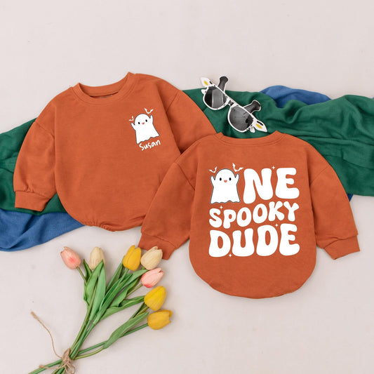 Personalized Spooky Dude Romper: First Halloween Outfit for Baby Boy, Cute Ghost Bodysuit, Little Boo Costume, Spooky Season Gift, Custom Name