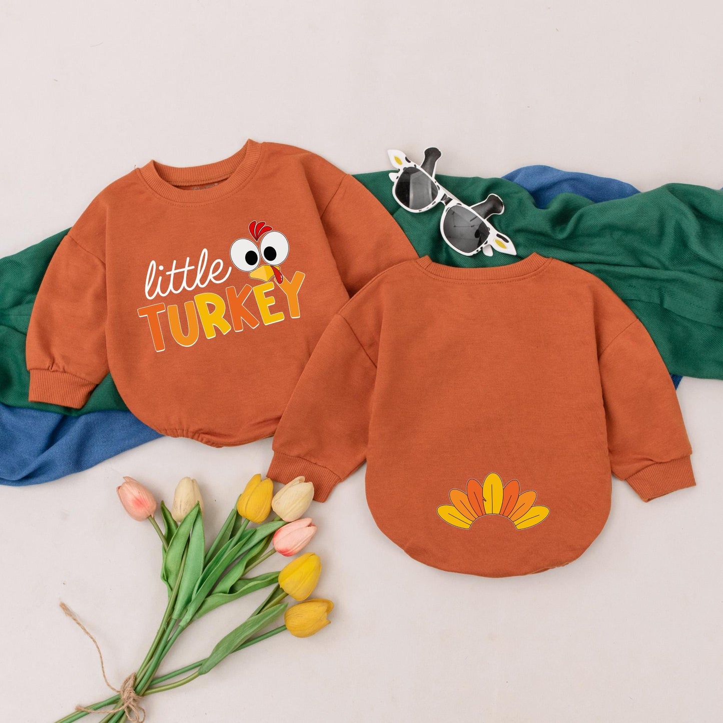 Little Turkey Romper Cute Cartoon Turkey Head Thanksgiving Outfit for Baby Girl First Thanksgiving Gift Baby Shower
