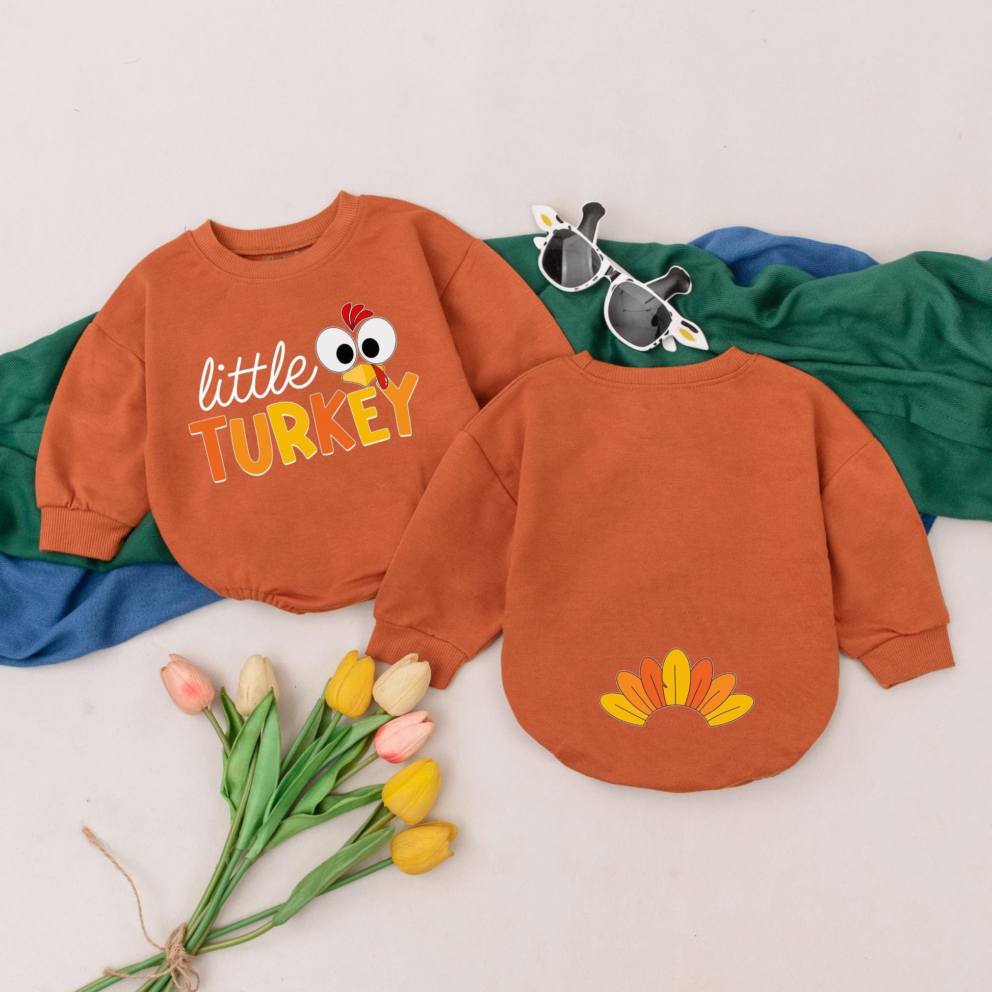 Little Turkey Romper Cute Cartoon Turkey Head Thanksgiving Outfit for Baby Girl First Thanksgiving Gift Baby Shower