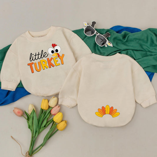 Little Turkey Romper Cute Cartoon Turkey Head Thanksgiving Outfit for Baby Girl First Thanksgiving Gift Baby Shower
