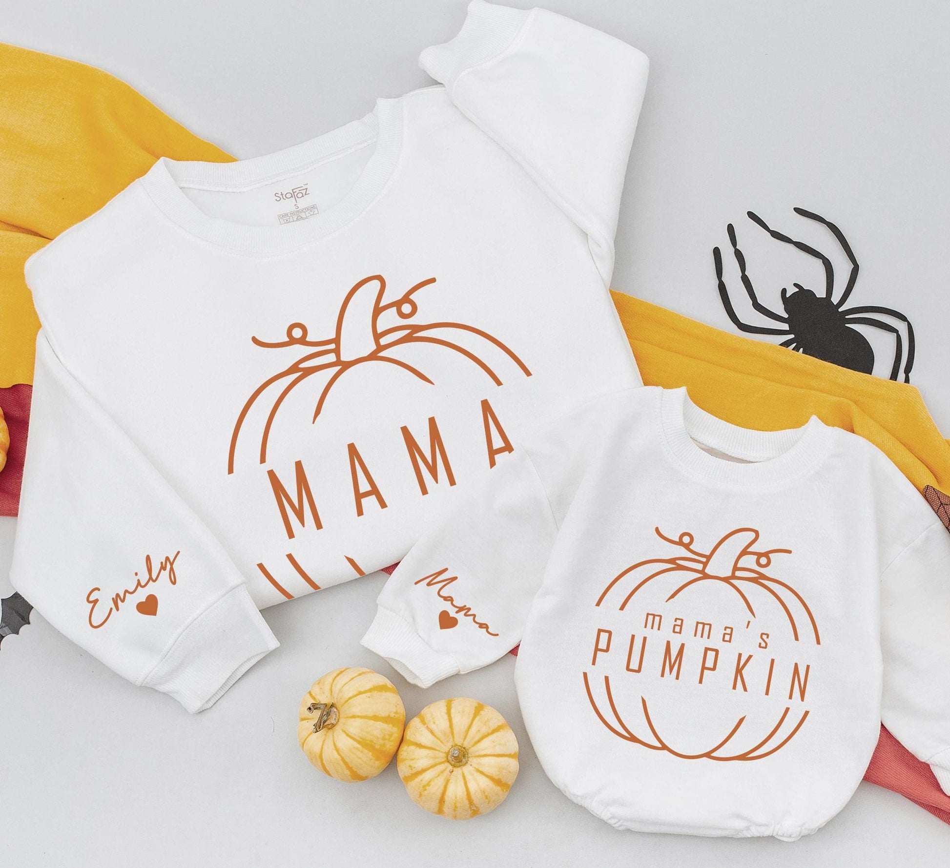 Mama & Mama's Pumpkin Matching Fall Sweatshirts - Personalized with Name & Heart, Mommy and Me Sweaters, Thanksgiving Outfit, Toddler & Kids Gifts (Emily)