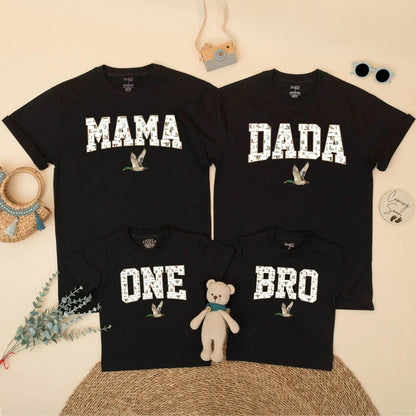 Custom Duck Hunting Family Matching Shirts Mallard Outfit Mom Dad Bro First Birthday Boy Party Clothes Playful Outdoor Design