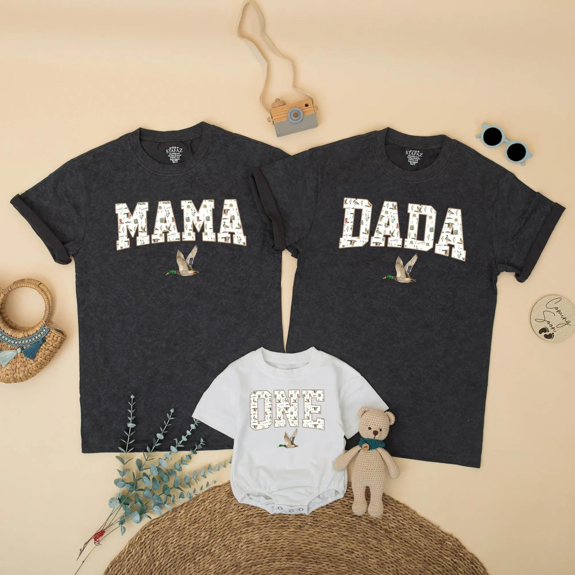 Custom Duck Hunting Family Matching Shirts Mallard Outfit Mom Dad Bro First Birthday Boy Party Clothes Playful Outdoor Design