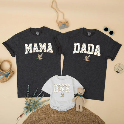 Custom Duck Hunting Family Matching Shirts Mallard Outfit Mom Dad Bro First Birthday Boy Party Clothes Playful Outdoor Design