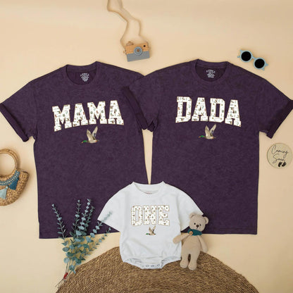 Custom Duck Hunting Family Matching Shirts Mallard Outfit Mom Dad Bro First Birthday Boy Party Clothes Playful Outdoor Design