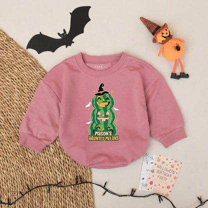 Mason's Haunted Melons Baby Romper - Personalized Halloween Watermelon Pumpkin Outfit, Custom Name Bodysuit - Funny Spooky Season Baby Shower Gift