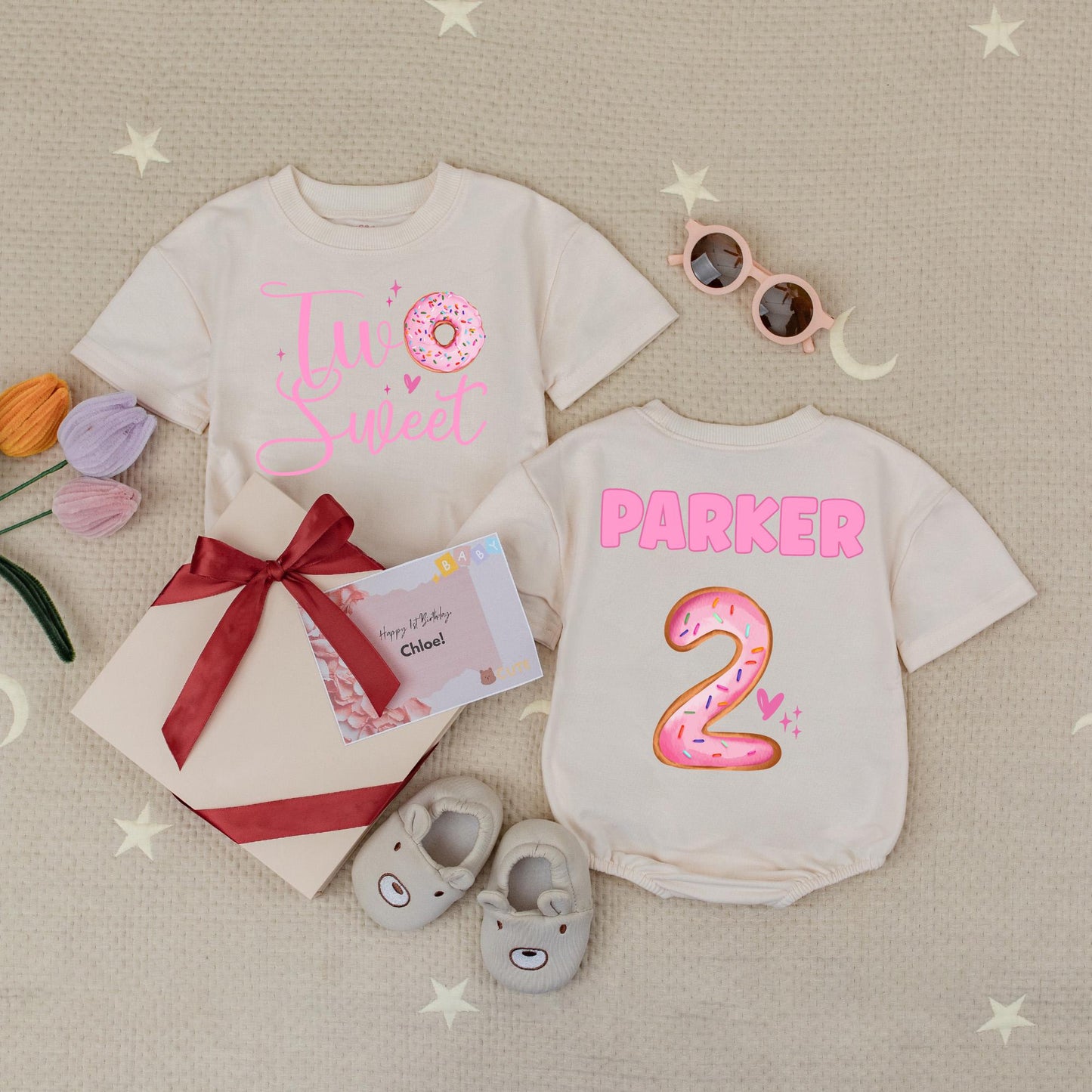 Sweet Donut Two Sweet 2nd Birthday Romper for Baby Girl, Adorable Toddler Celebration Bodysuit Outfit Gift for Her Special Party Celebration