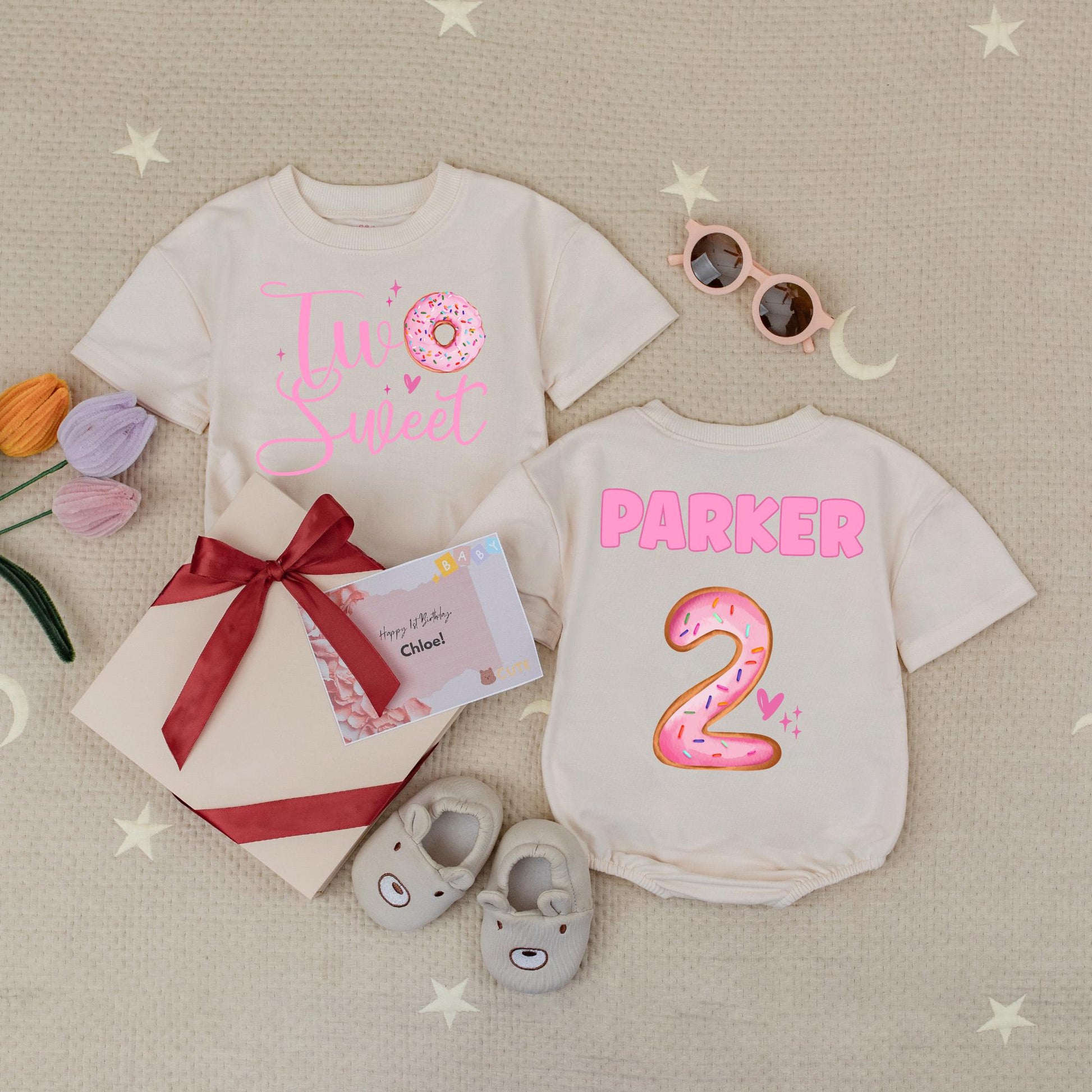 Sweet Donut Two Sweet 2nd Birthday Romper for Baby Girl, Adorable Toddler Celebration Bodysuit Outfit Gift for Her Special Party Celebration