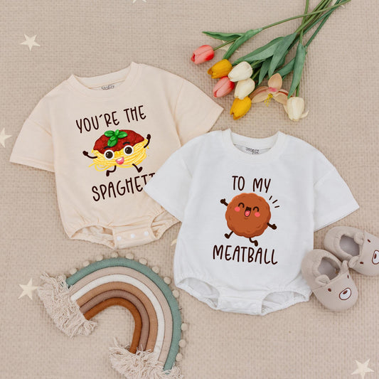 You're The Spaghetti To My Meatball Matching Twins Baby Romper Set Cute Food Baby Bodysuits Funny Baby Shower Gift Idea