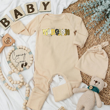 Personalized Bee Baby Bodysuit - Cute Yellow Bee Outfit for Newborns, Custom Name Romper, Baby Shower Gift, Black & Yellow