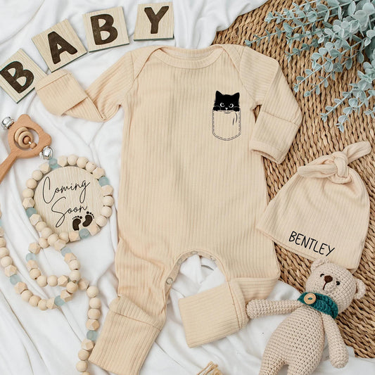 Cute Black Cat Halloween Baby Bodysuit, Custom Newborn Romper Gift, Fall Baby Clothes, Baby Shower Outfit, Trick or Treat Cat Design