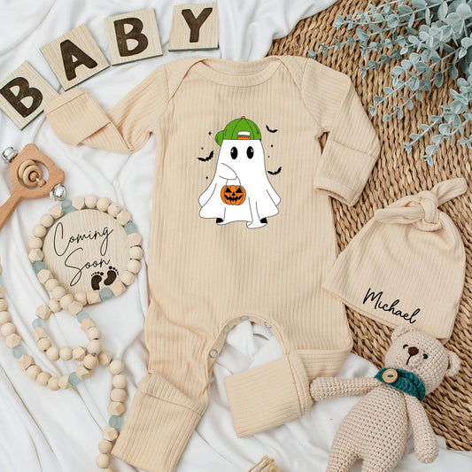 Personalized Ghost Baby Boy Bodysuit Cute Halloween Romper Spooky Season Newborn Outfit Boo Boy Clothes First Halloween Gift for Boy