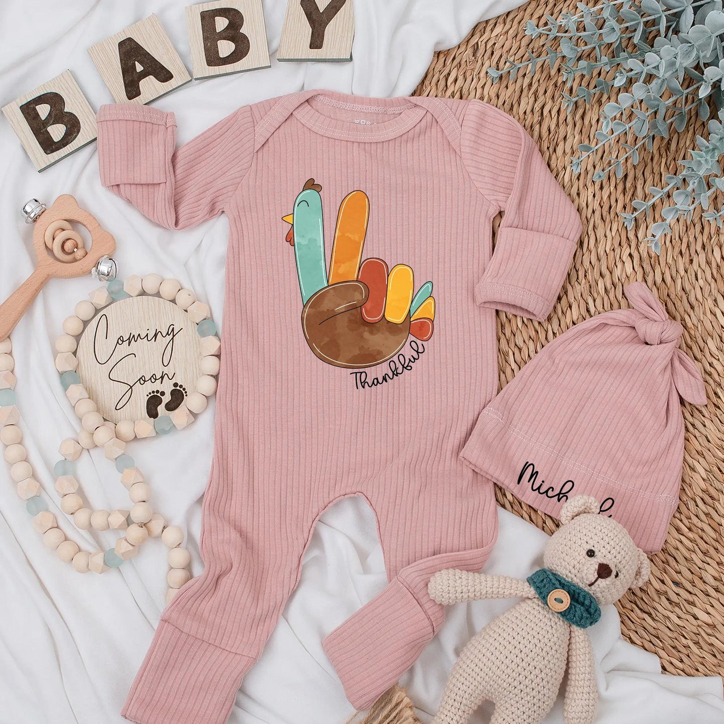 Thankful Turkey Baby Bodysuit First Thanksgiving Outfit Cute Fall Romper Personalized Name Baby Shower Gift Autumn Baby Shirt