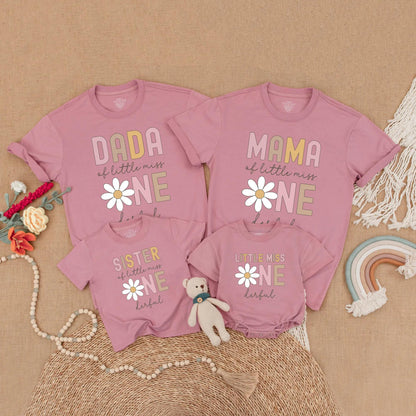 Little Miss One Birthday Shirt Boho Daisy 1st Birthday Girl Outfit Mommy and Me Matching Family Gift Soft Cotton Casual Party Baby Girl Clothes