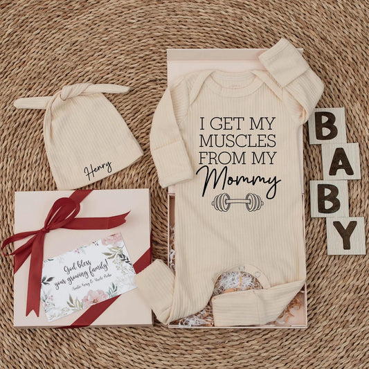 I Get My Muscles from My Mommy Baby Bodysuit, Funny Gym Clothes for Newborns, Baby Shower Gift, Workout Romper, Custom Outfit