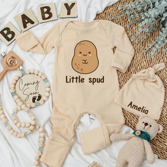 Custom Funny Little Spud Baby Bodysuit Potato Newborn Romper Cute Vegetable Outfit Shower Gift Comfortable Infant Apparel