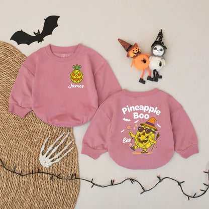 Custom Name Pineapple Boo Baby Romper Tropical Halloween Spooky Infant Outfit Cheerful Jack-o-Lantern Witch Bat Design Soft