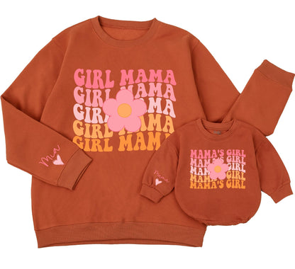 Personalized Girl Mama and Mama's Girl Sweatshirt Custom Retro Flower Mom and Baby Matching Family Outfits Vintage Daughter Kid Gift