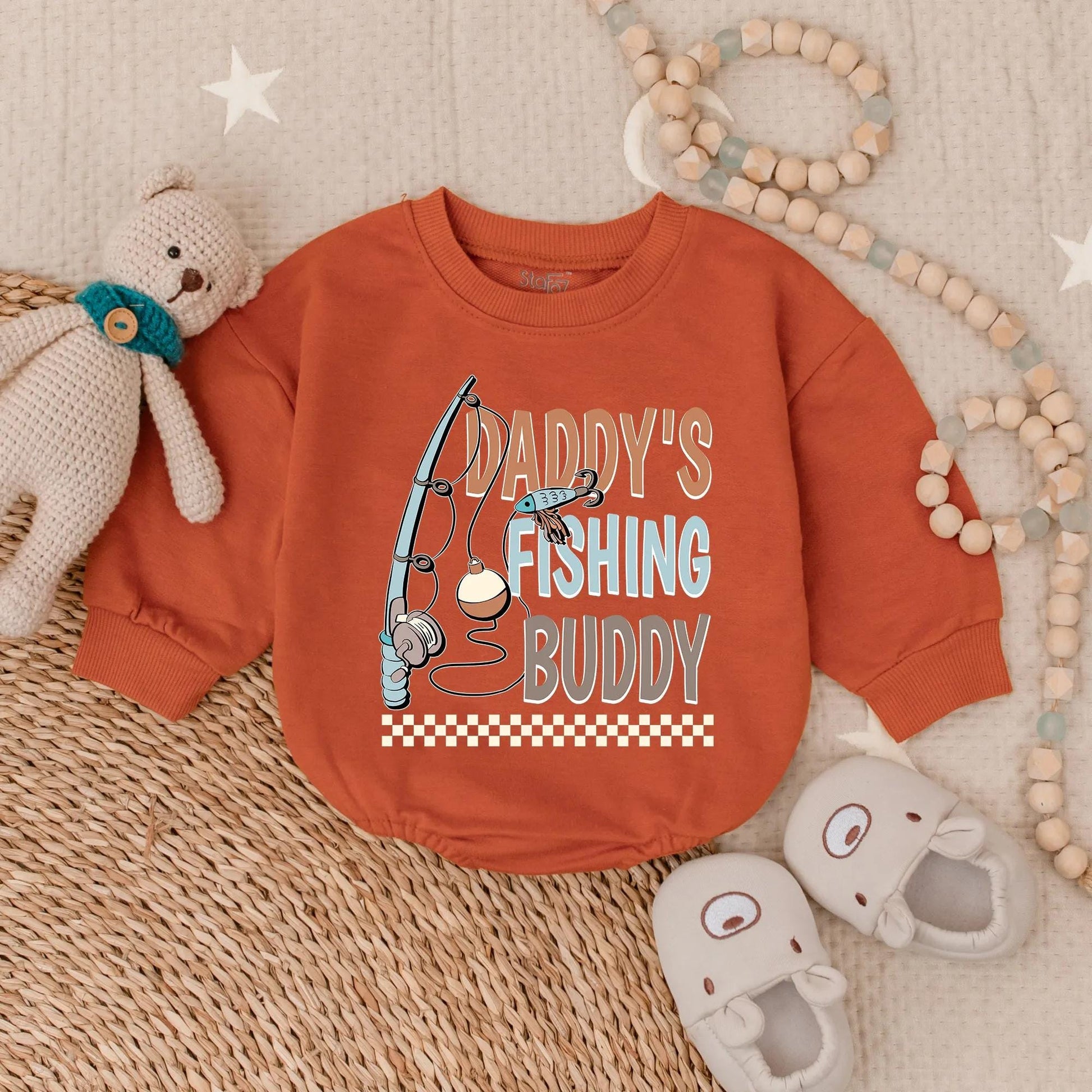 Daddy's Fishing Buddy Bubble Romper Baby Boy Outdoor Lake Day Bodysuit Father Son Matching Cute Outdoor Baby Shower Gift