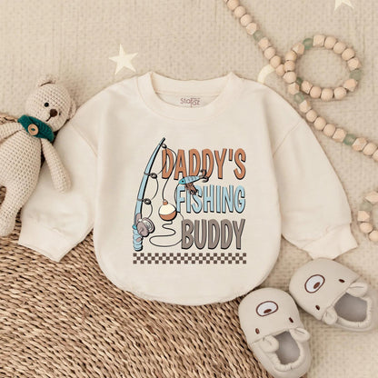 Daddy's Fishing Buddy Bubble Romper Baby Boy Outdoor Lake Day Bodysuit Father Son Matching Cute Outdoor Baby Shower Gift