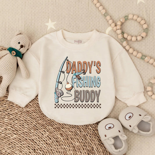 Daddy's Fishing Buddy Bubble Romper Baby Boy Outdoor Lake Day Bodysuit Father Son Matching Cute Outdoor Baby Shower Gift