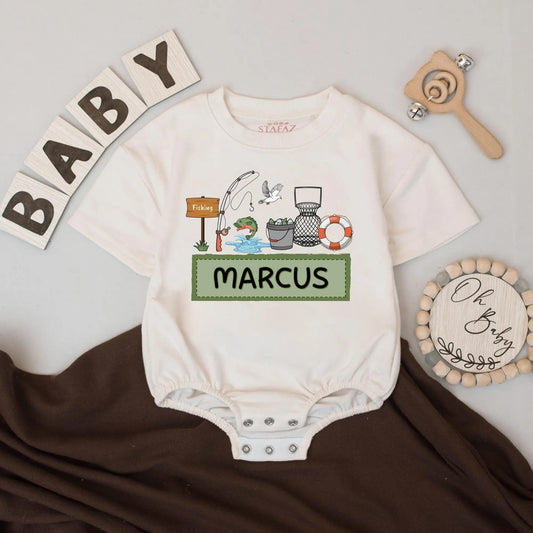 Personalized Fishing Baby Romper Custom Name Daddy and Me Outfit Baby Boy Girl Fall Outdoor Bodysuit Rustic Fisherman Camping Gift