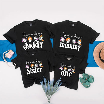 Personalized Halloween Family Matching Shirts Spooky One Birthday Outfit Romper Cute Ghost Design Soft Cotton Halloween Family Tees