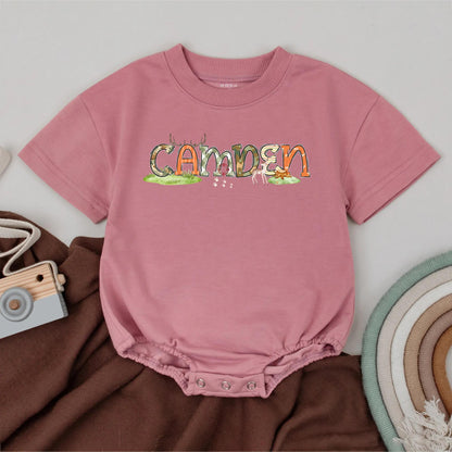 Personalized Deer Hunting Baby Romper with Custom Name Bubble Bodysuit Rustic Country Boy Outdoor Fall Outfit Comfortable Shower Gift