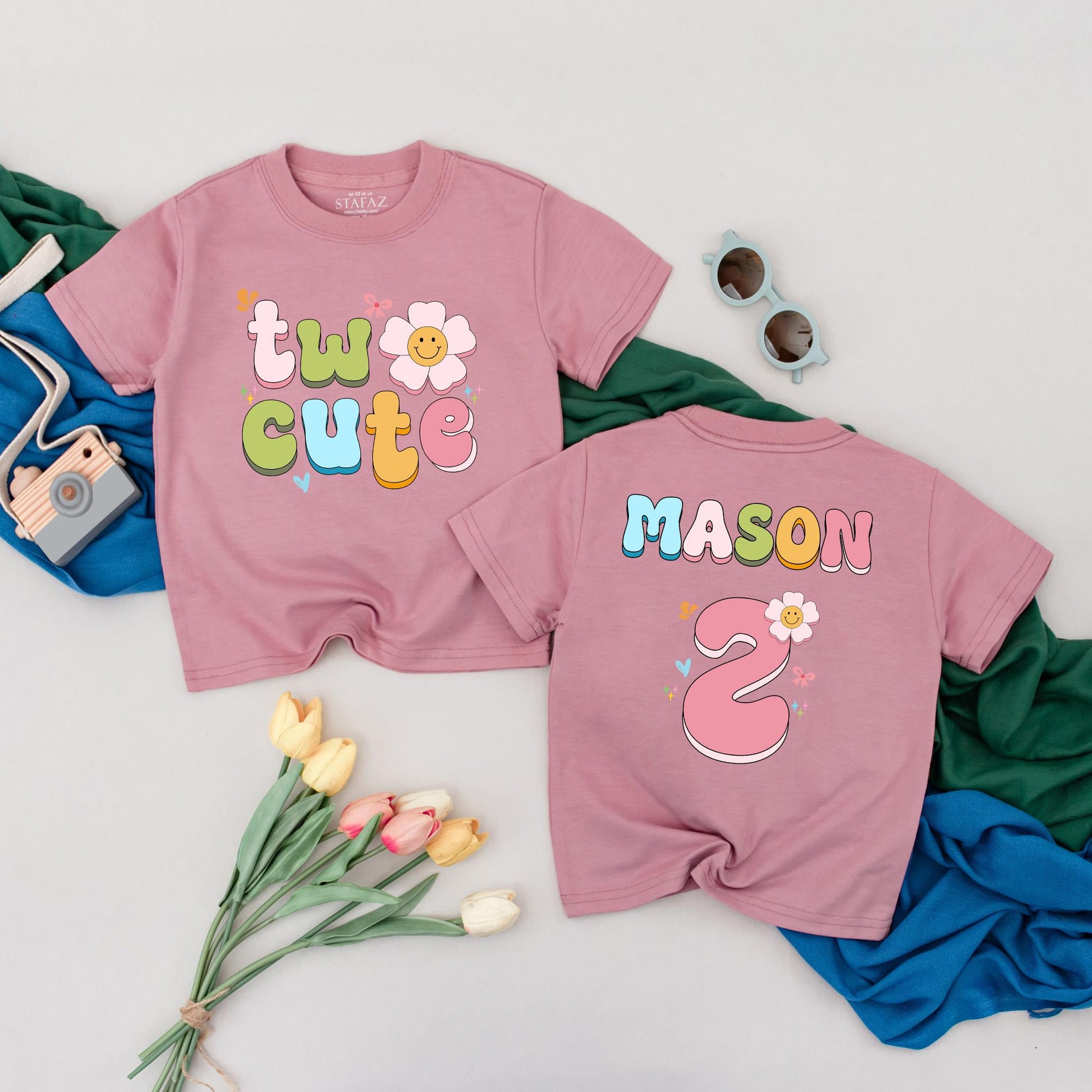 Personalized Two Cute Birthday T-Shirt for 2nd Birthday Girl Outfit, a charming toddler tee and two year old gift idea perfect for summer celebrations