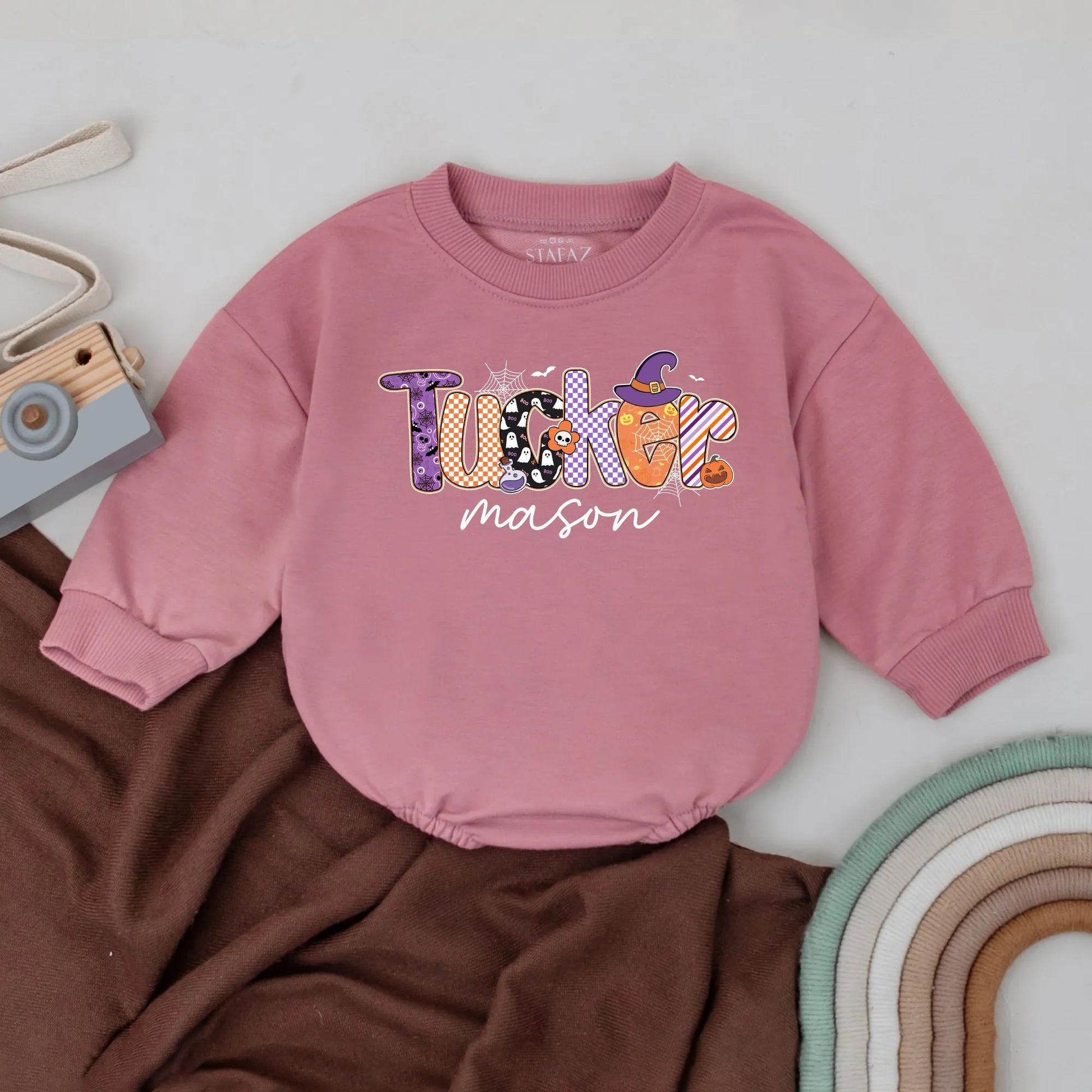 Personalized Halloween Ghost Pumpkin Baby Romper Cute Spooky Name Bodysuit for Fall Baby Clothes