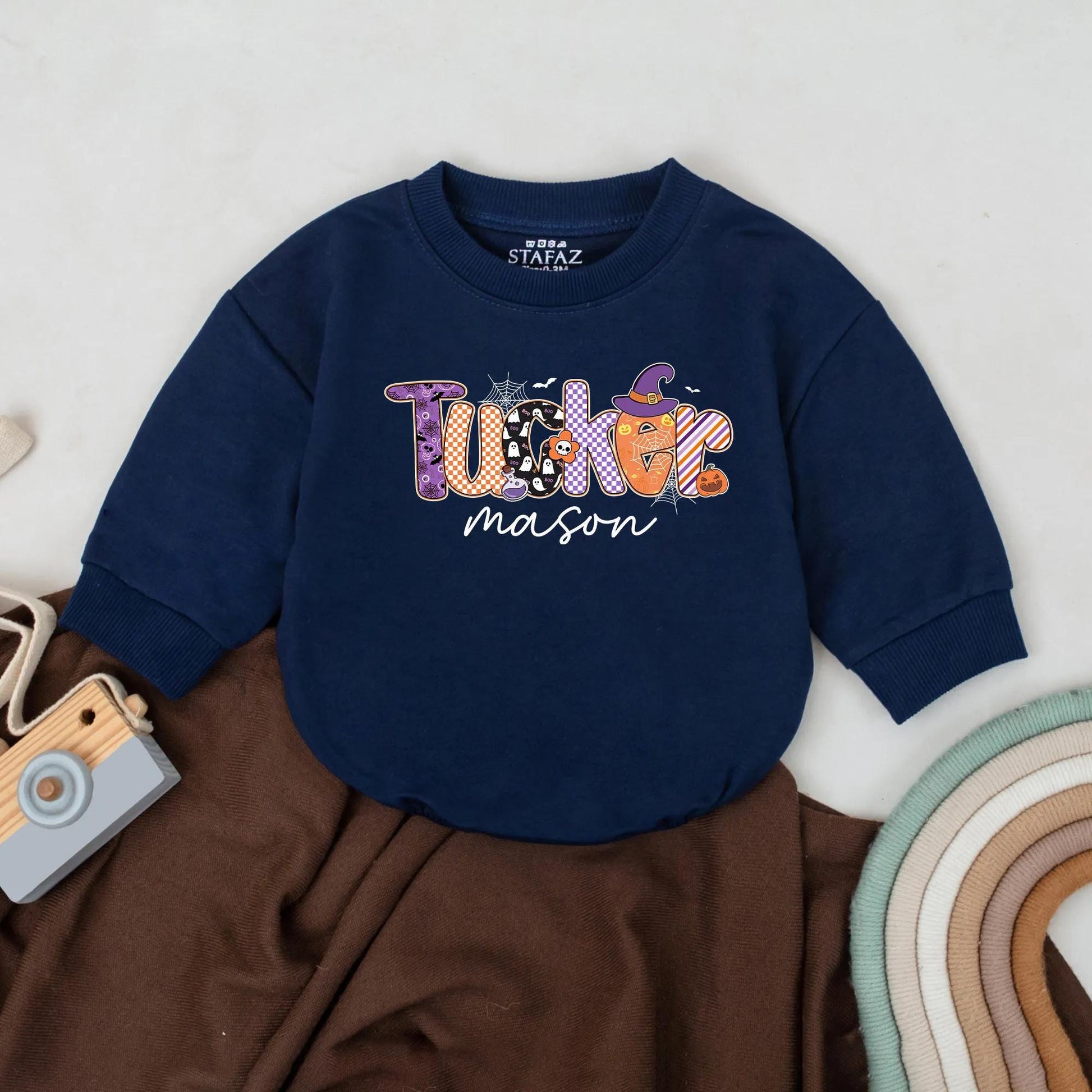 Personalized Halloween Ghost Pumpkin Baby Romper Cute Spooky Name Bodysuit for Fall Baby Clothes