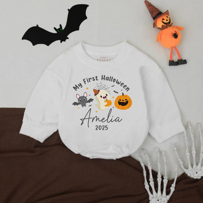 My First Halloween Baby Romper Personalized Name Ghost Pumpkin Bodysuit Cute Fall Outfit 2025 Baby Gift