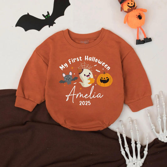 My First Halloween Baby Romper Personalized Name Ghost Pumpkin Bodysuit Cute Fall Outfit 2025 Baby Gift
