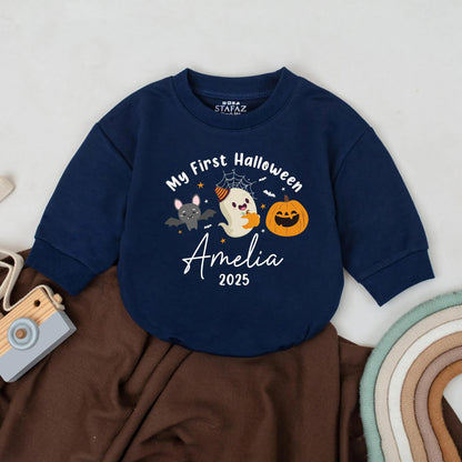 My First Halloween Baby Romper Personalized Name Ghost Pumpkin Bodysuit Cute Fall Outfit 2025 Baby Gift