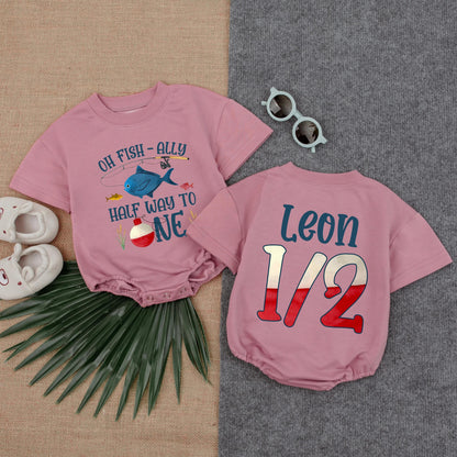 Personalized Oh Fish-ally Half Birthday Romper for Baby Boy 6 Month Fishing Outfit with Custom Name Infant Gift