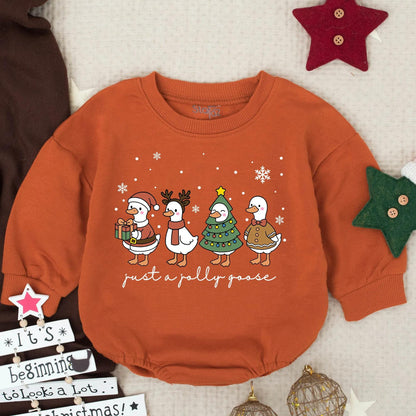 Just a Jolly Goose First Christmas Baby Romper Cute Cartoon Holiday Outfit Infant Xmas Clothes Baby Girl Boy Gift