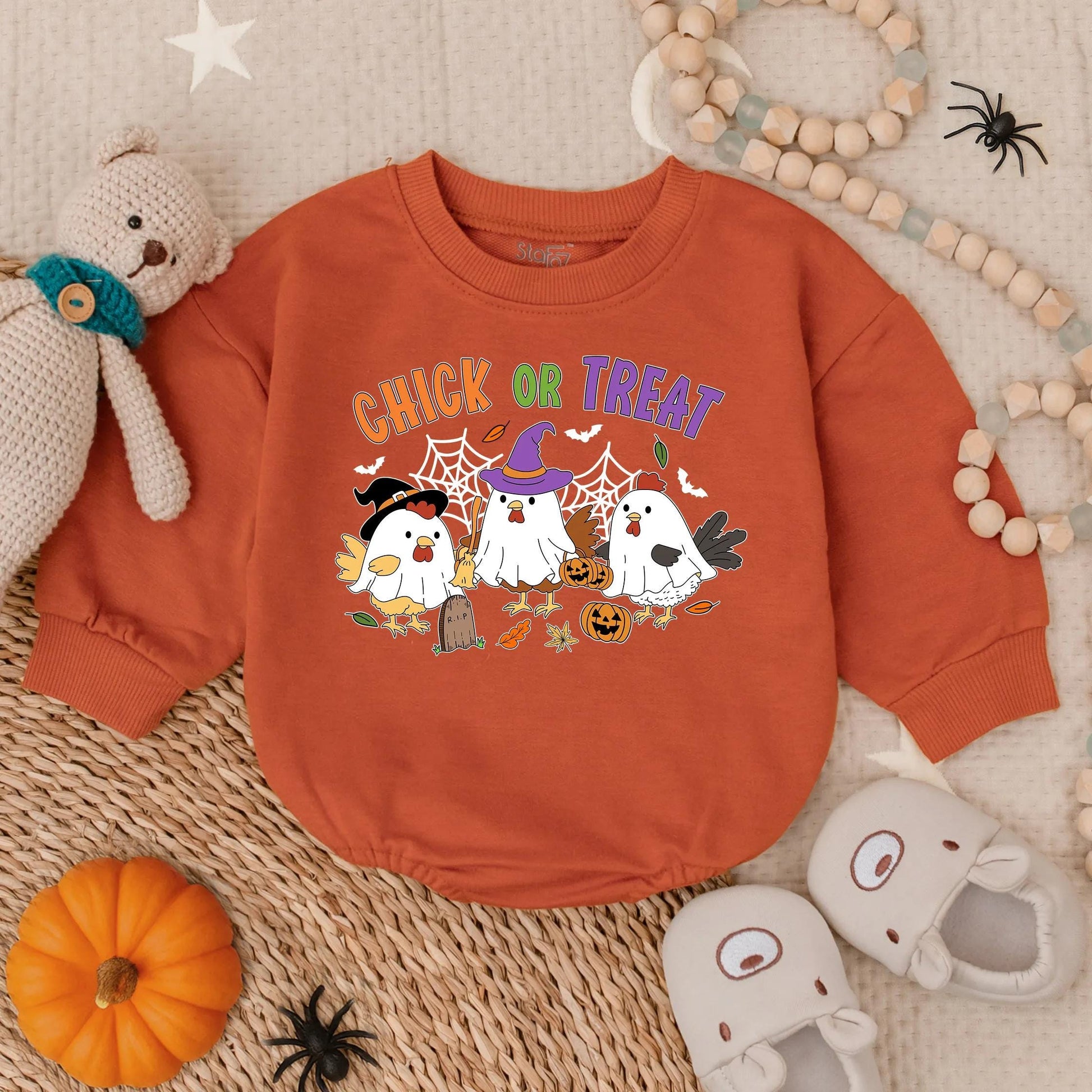 Chick or Treat Halloween Baby Romper Cute Spooky Chicken Costume Infant Toddler Fall Clothes