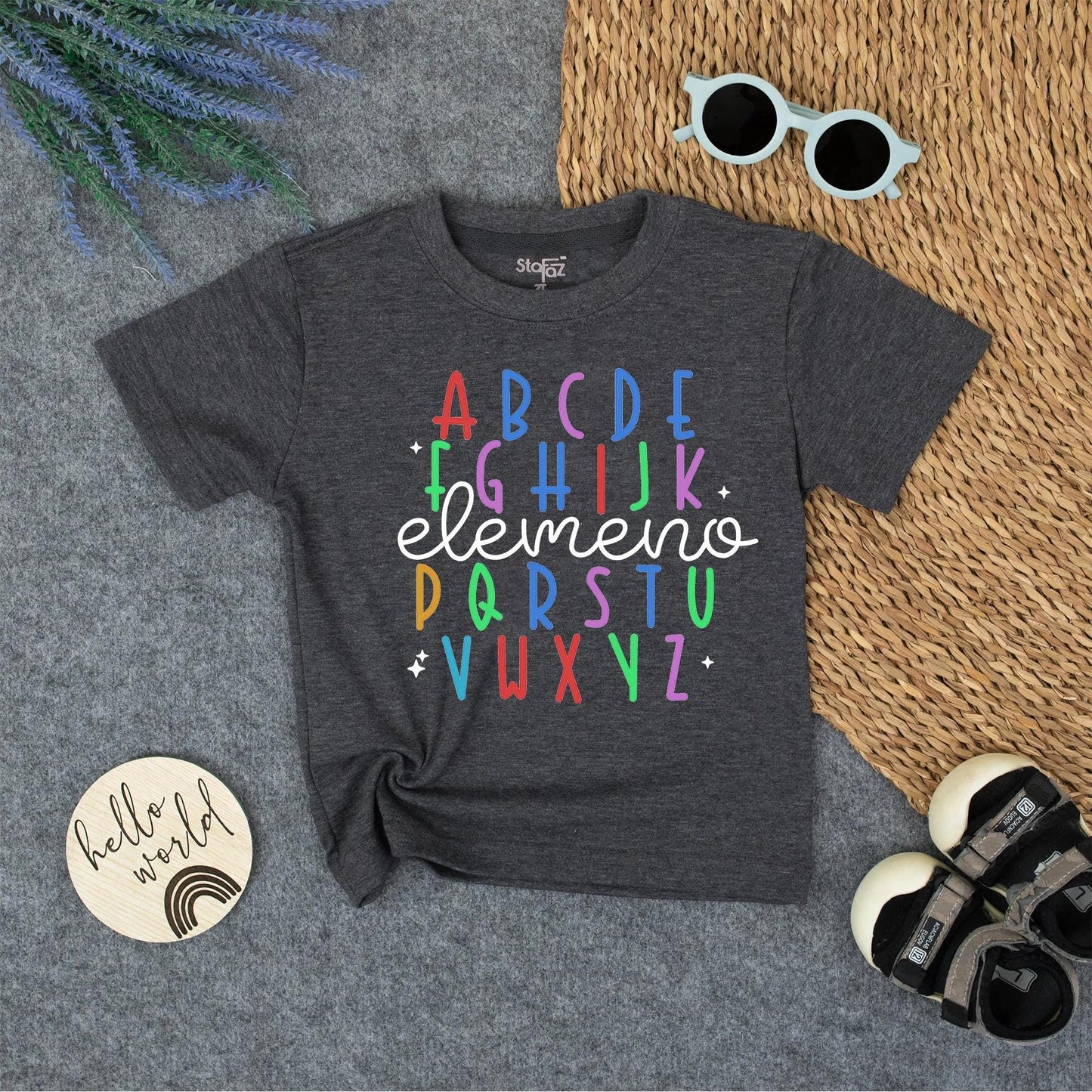 Colorful Alphabet Kids T-Shirt with "elemeno" Script - Playful Preschooler Tee for Learning Fun, First Day of School, Kindergarten Shirt, Toddler Outfit