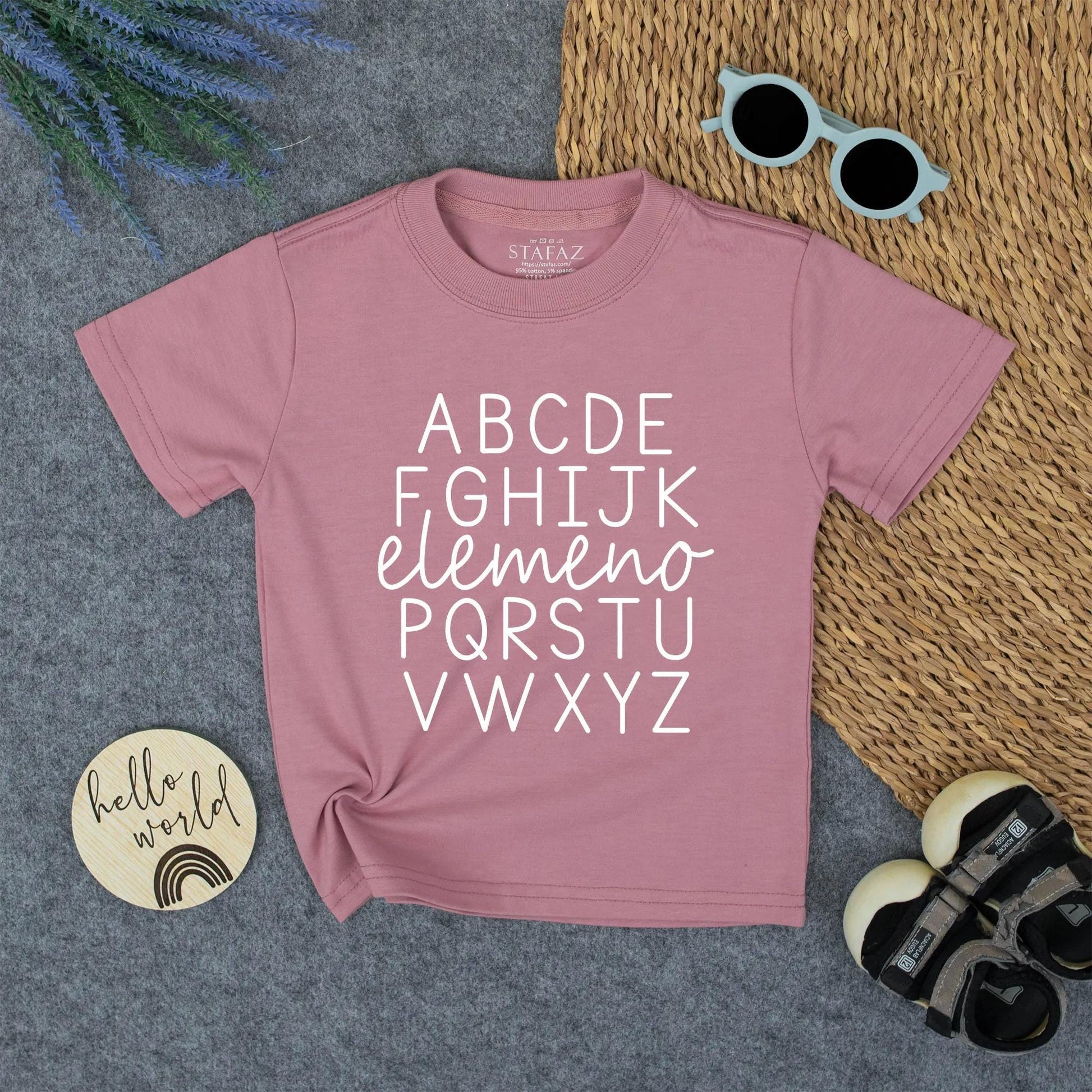 Alphabet School Shirt for Kids elemeno Cute ABC Toddler Tee Natural Cotton Blend Learning Fun First Day Outfit Playful Design Comfortable Teacher Gift (138 chars)