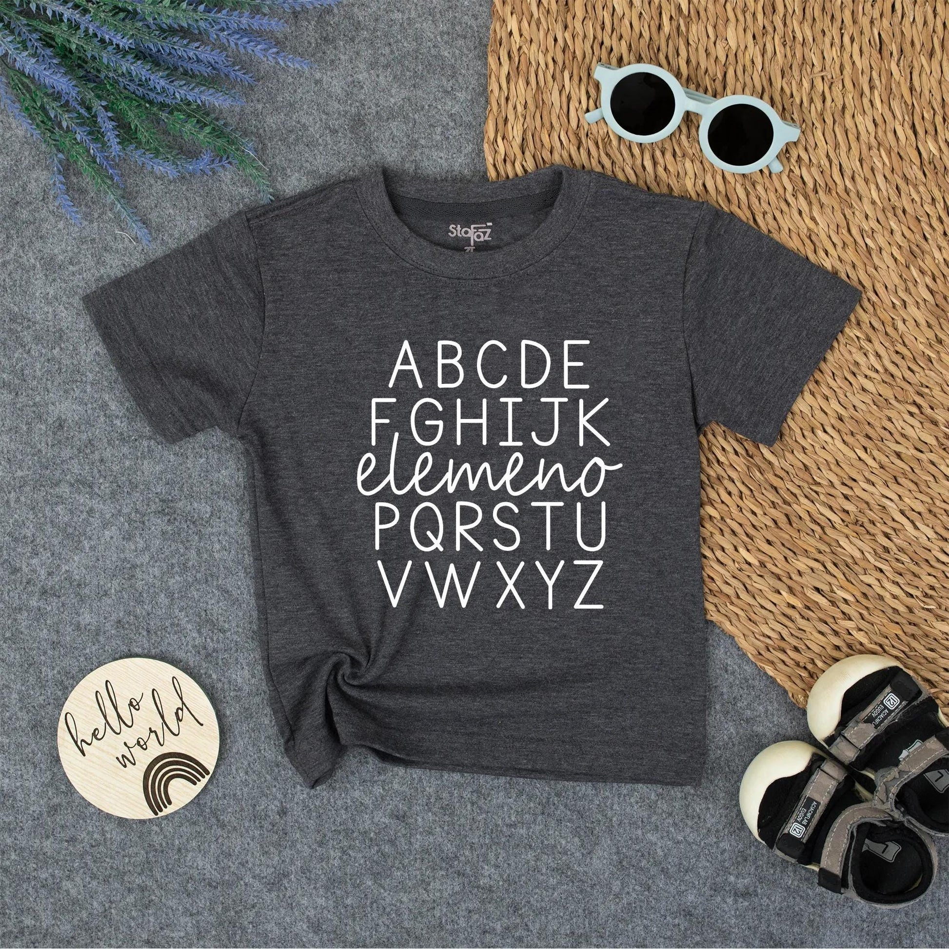 Alphabet School Shirt for Kids elemeno Cute ABC Toddler Tee Natural Cotton Blend Learning Fun First Day Outfit Playful Design Comfortable Teacher Gift (138 chars)