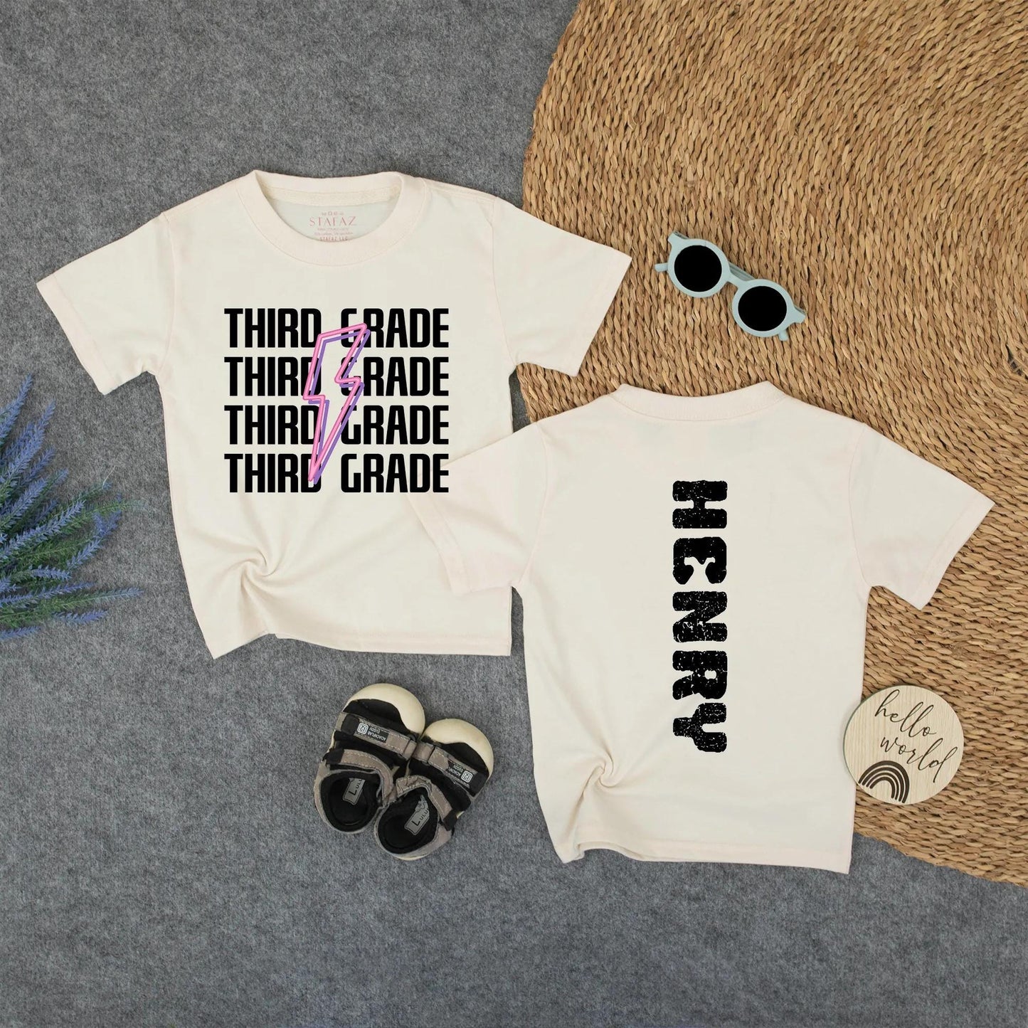 Custom Third Grade Lightning Bolt Name Shirt for Kids Back to School First Day 1st Grade Tee Cute School