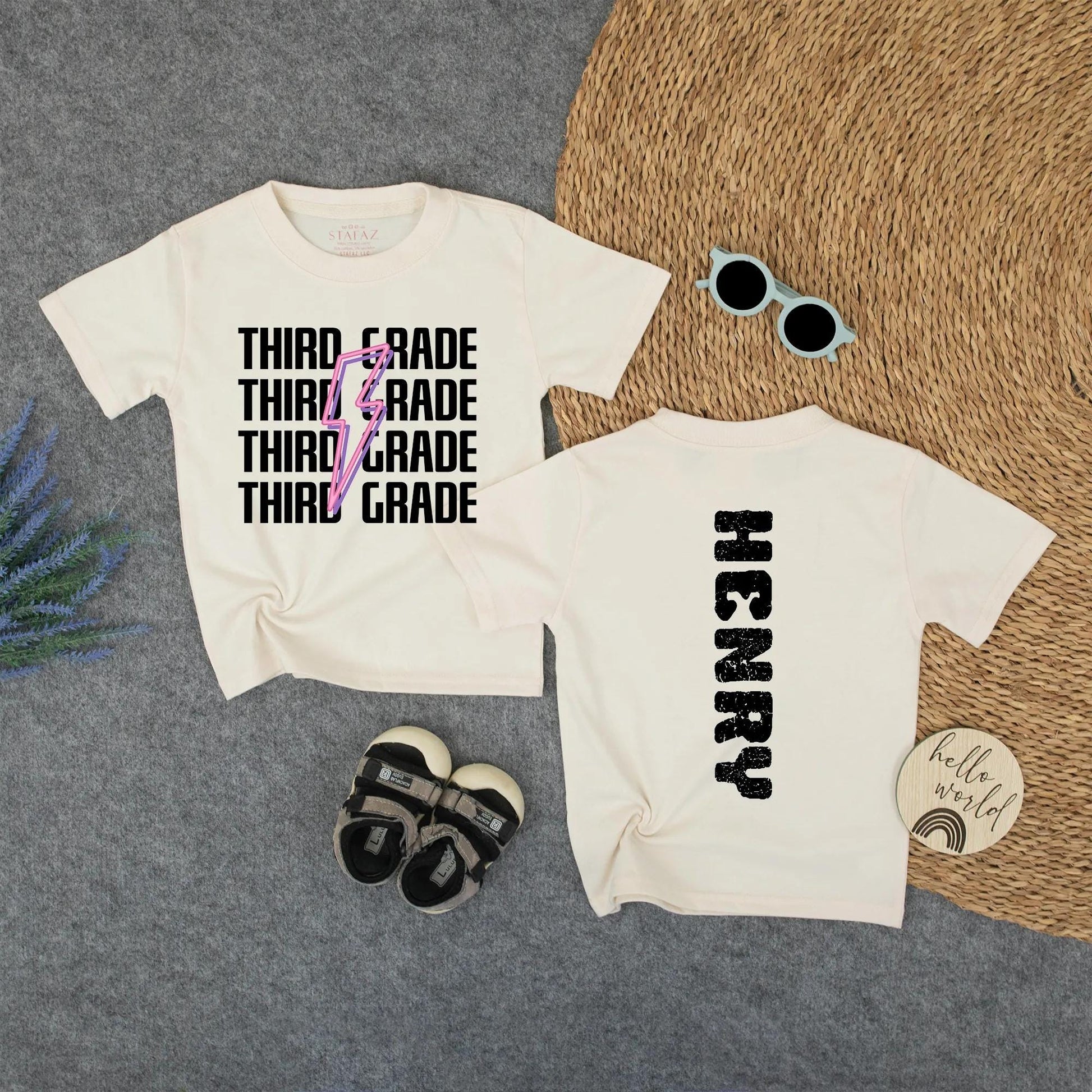 Custom Third Grade Lightning Bolt Name Shirt for Kids Back to School First Day 1st Grade Tee Cute School