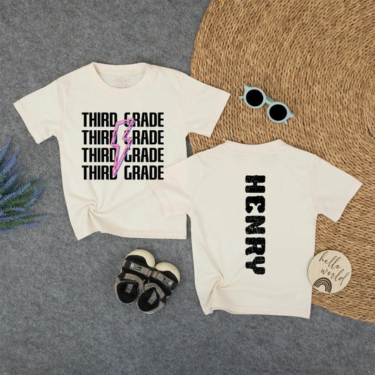 Custom Third Grade Lightning Bolt Name Shirt for Kids Back to School First Day 1st Grade Tee Cute School