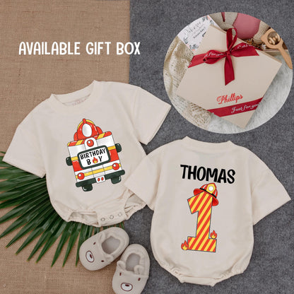 Customized Firefighter 1st Birthday Boy Romper Fire Truck Baby Bubble Outfit First Birthday Clothes Toddler Fireman Gift