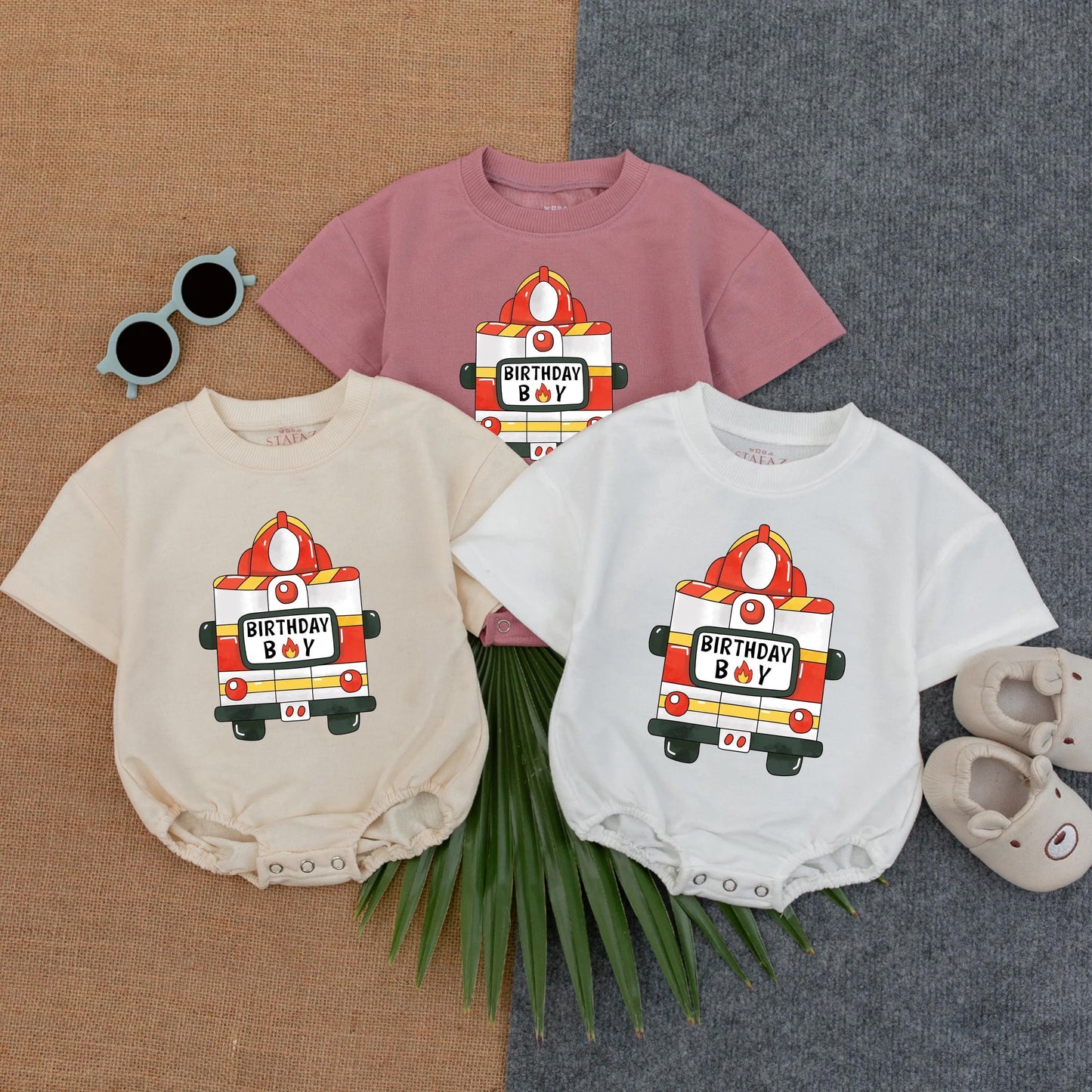 Customized Firefighter 1st Birthday Boy Romper Fire Truck Baby Bubble Outfit First Birthday Clothes Toddler Fireman Gift