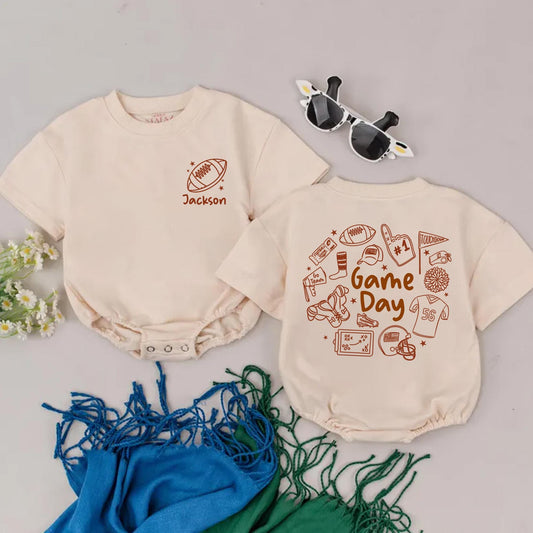 Personalized Game Day Football Baby Bodysuit - Custom Name, Retro Design Infant Outfit, Touchdown & Go Team, Football Season Baby Shower Gift